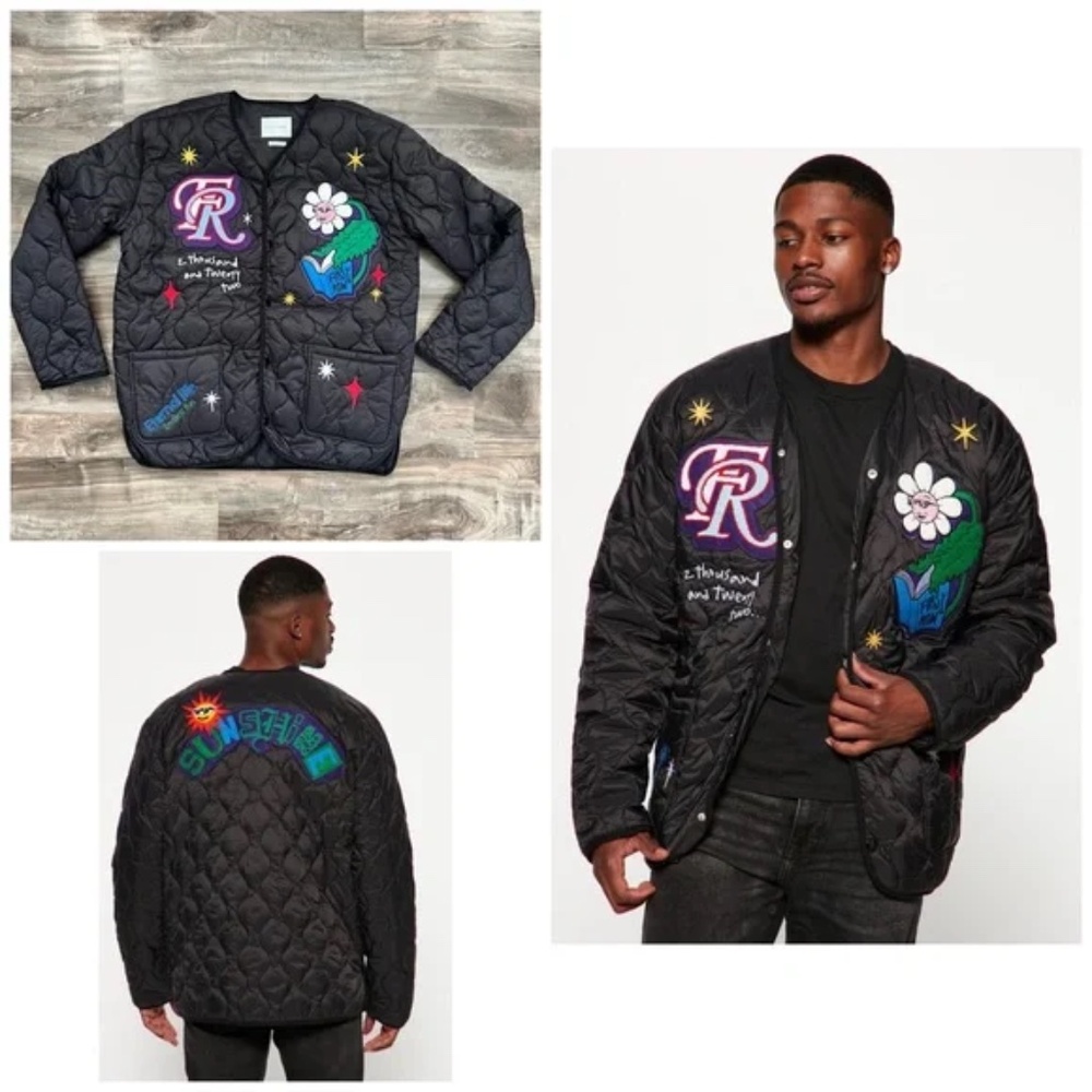 First Row Men's Quilted Patchwork Bomber Jacket